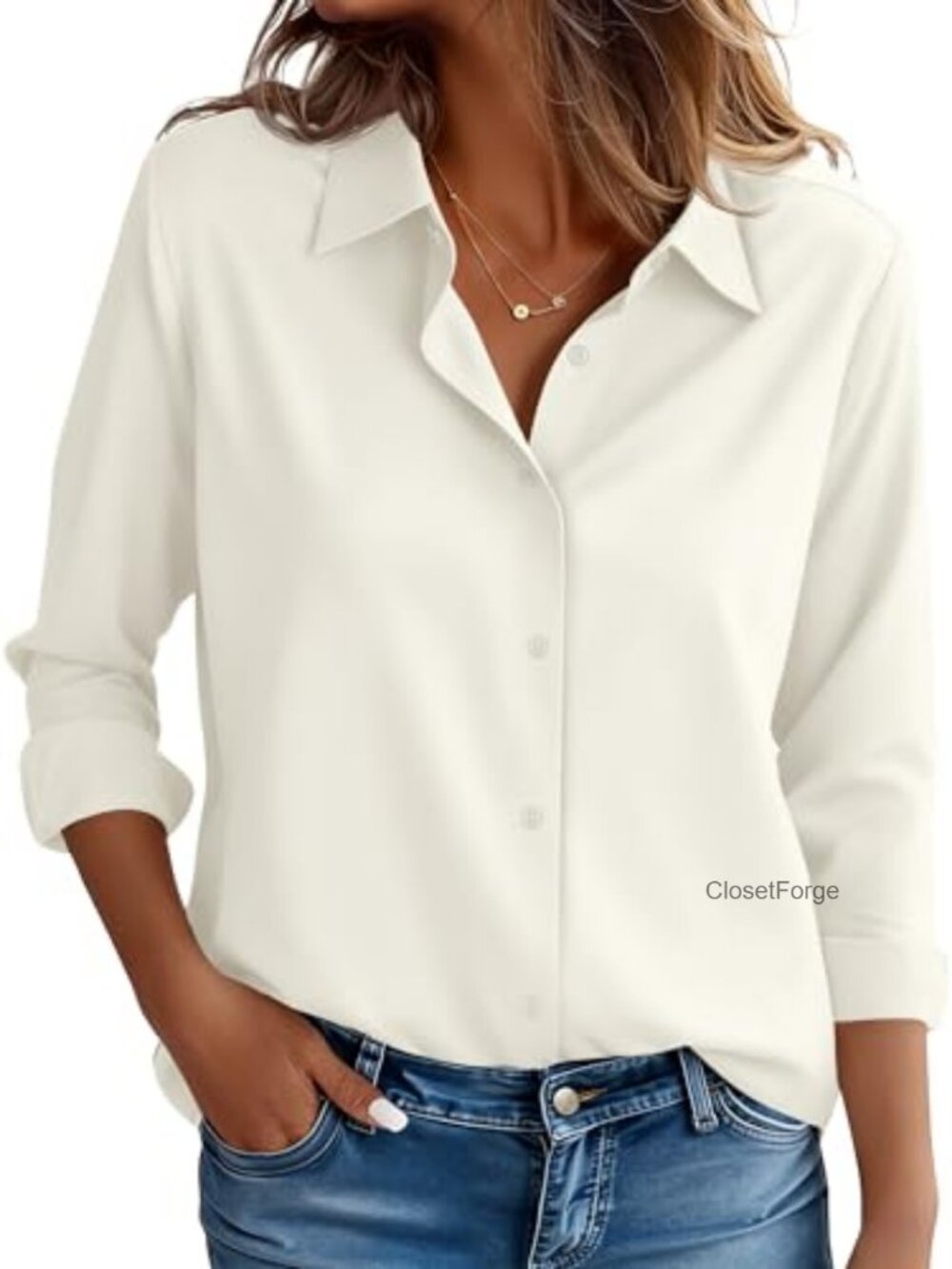 Stain-Resistant Wrinkle-Free Long Sleeve Blouse Office Shirt Women's